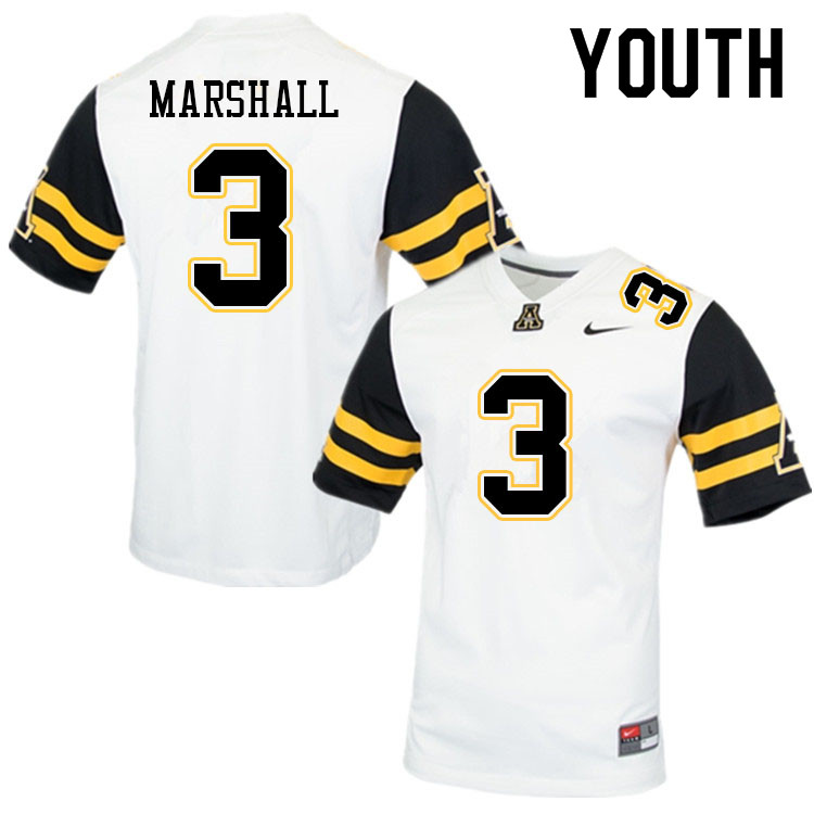 Youth #3 Ahmani Marshall Appalachian State Mountaineers College Football Jerseys Sale-White